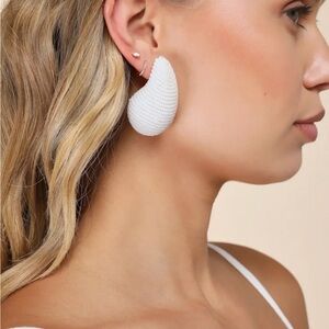 Elegant White Beaded Chunky Earrings